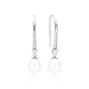 Cercei argint lungi cu perle naturale albe si cristale cu tortita DiAmanti SK21489E_W-G (Argint 925‰ 1,7 g.)
